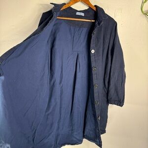 AIKO AND shirt dress robe button-down indigo blue cotton long sleeve pockets OS